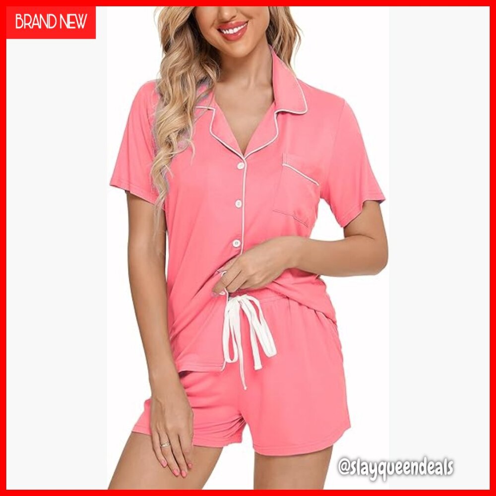 Soft Polyester Spandex Button Down Pajama Set Lou… - image 1